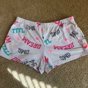 Old Navy White Lounge Shorts with Pink, Teal and Gray Print